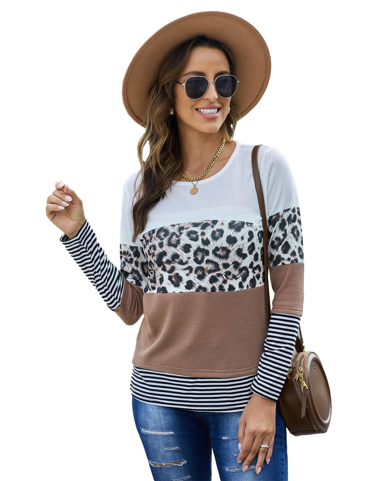 Azura Exchange Leopard Splicing Colorblock Long Sleeve Top - 2XL Secondary image