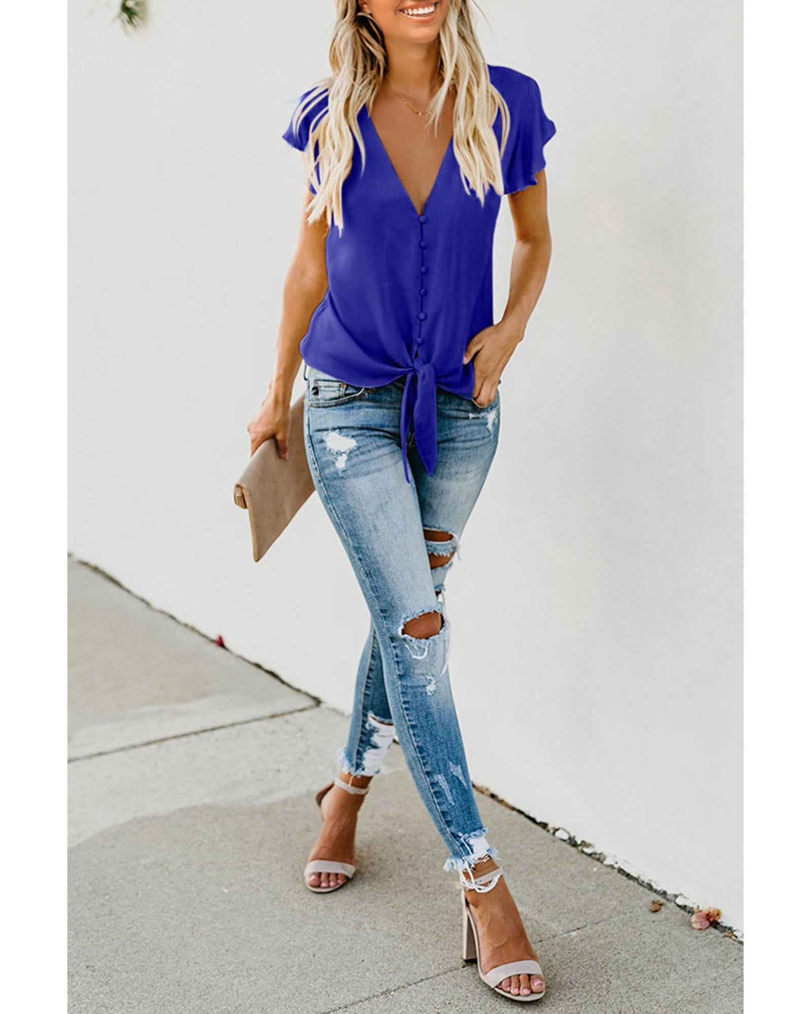 Azura Exchange Button Tie Top - L