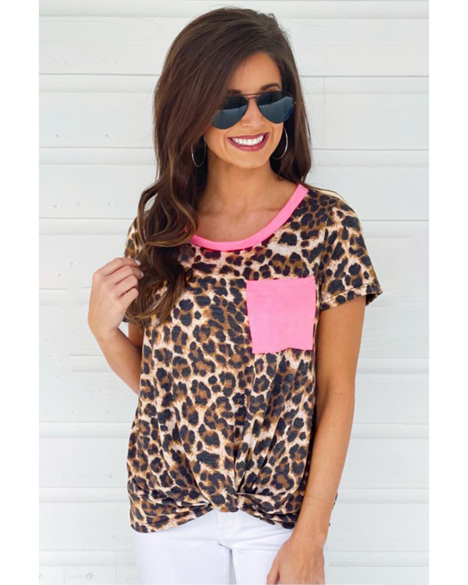 Azura Exchange Neon Pink Leopard Pocket T-shirt - M Main image