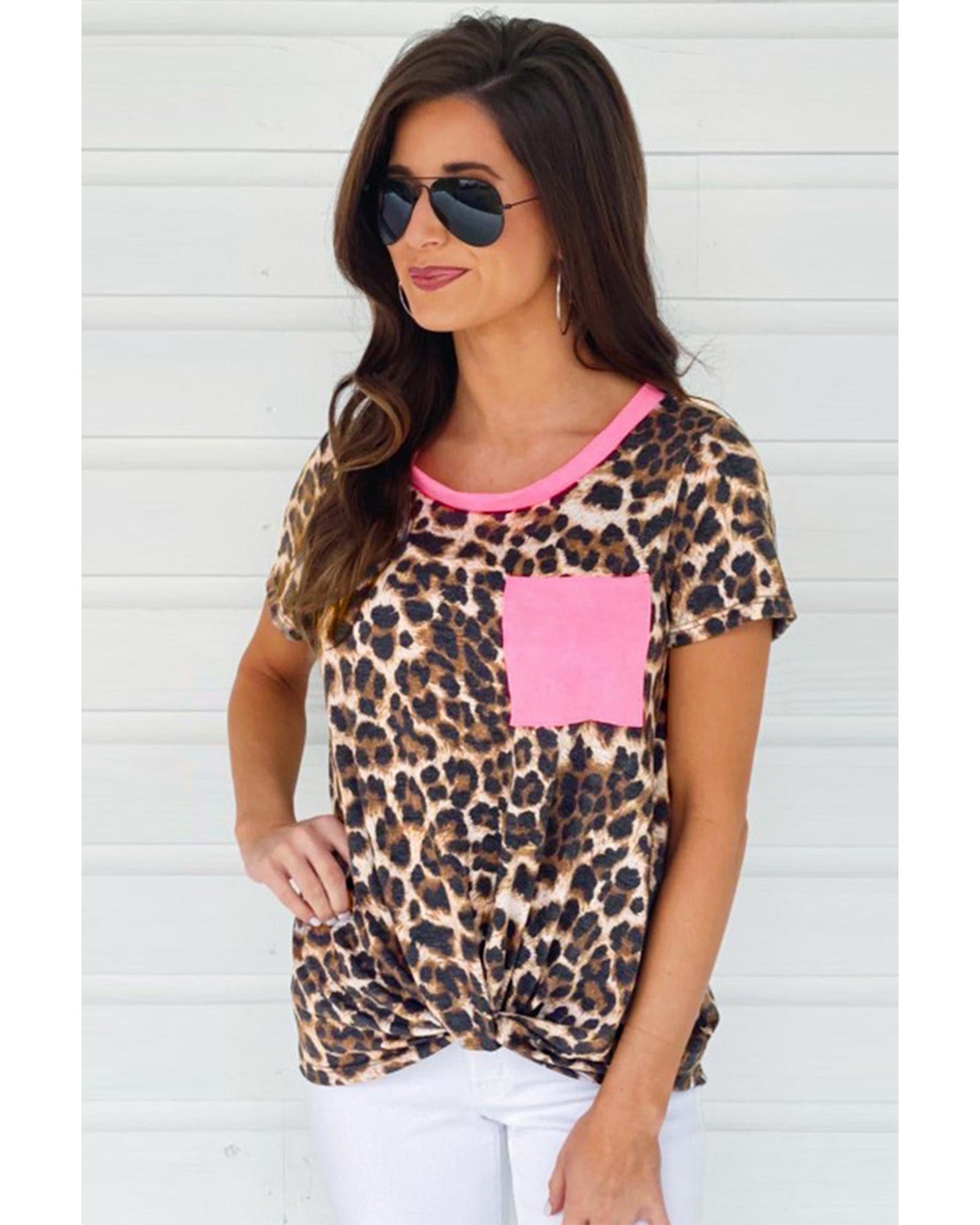Azura Exchange Neon Pink Leopard Pocket T-shirt - M Secondary image