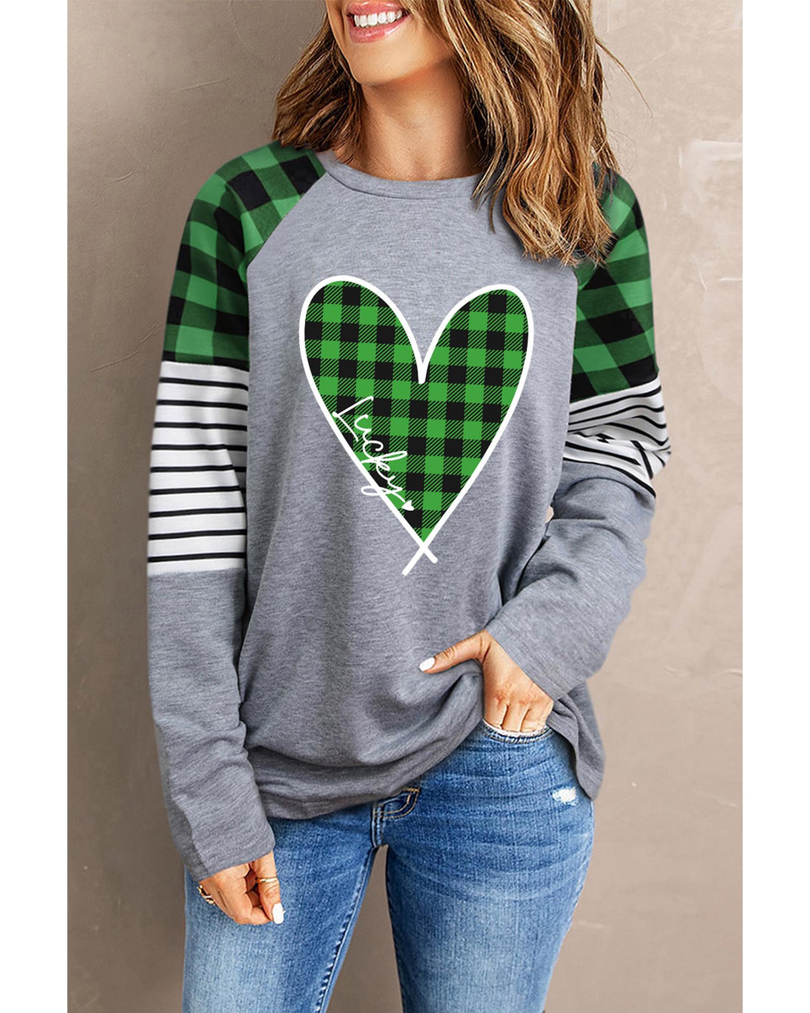 Azura Exchange Plaid Heart Color Block Long Sleeve Top - M Main image
