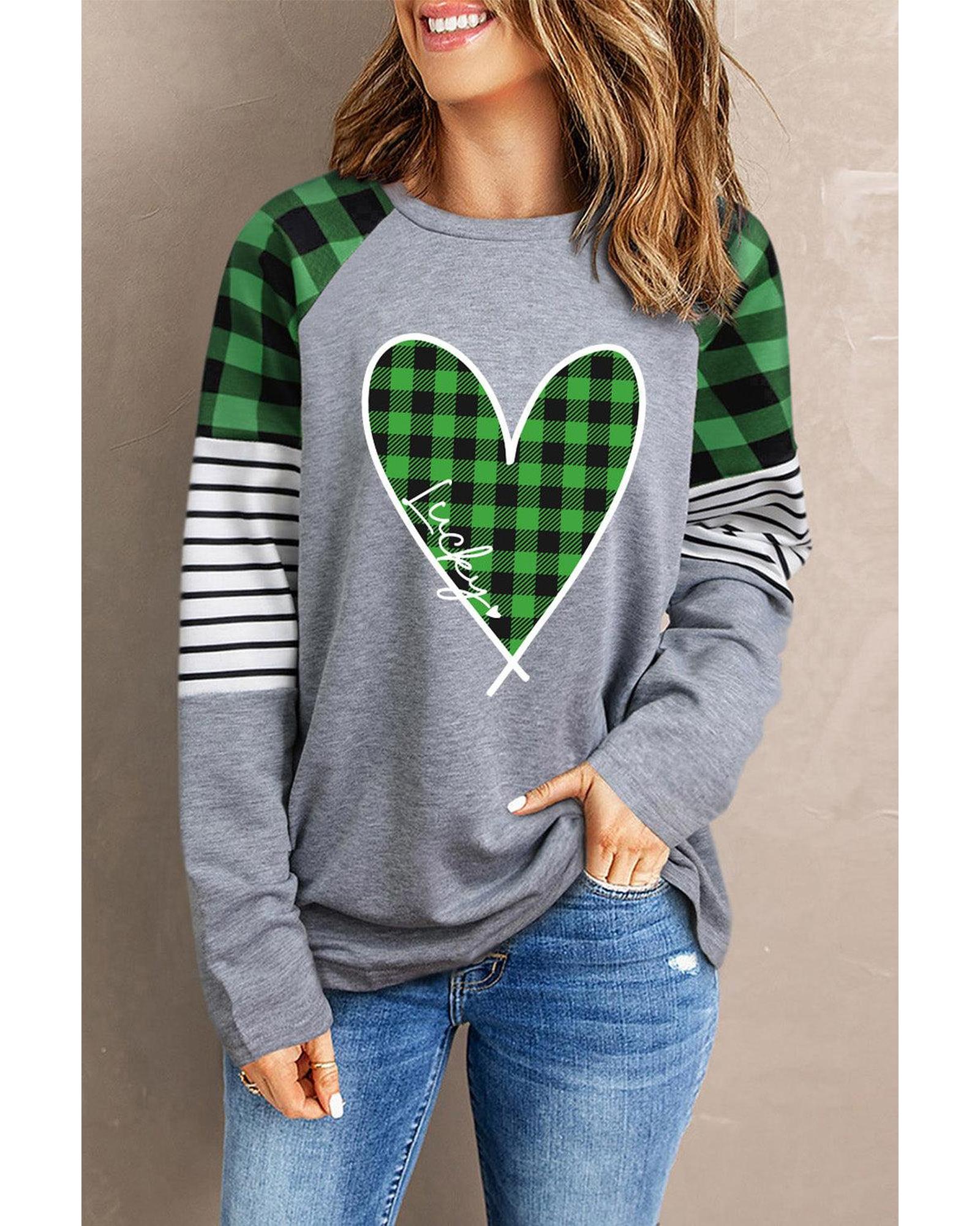 Azura Exchange Plaid Heart Color Block Long Sleeve Top - M Secondary image