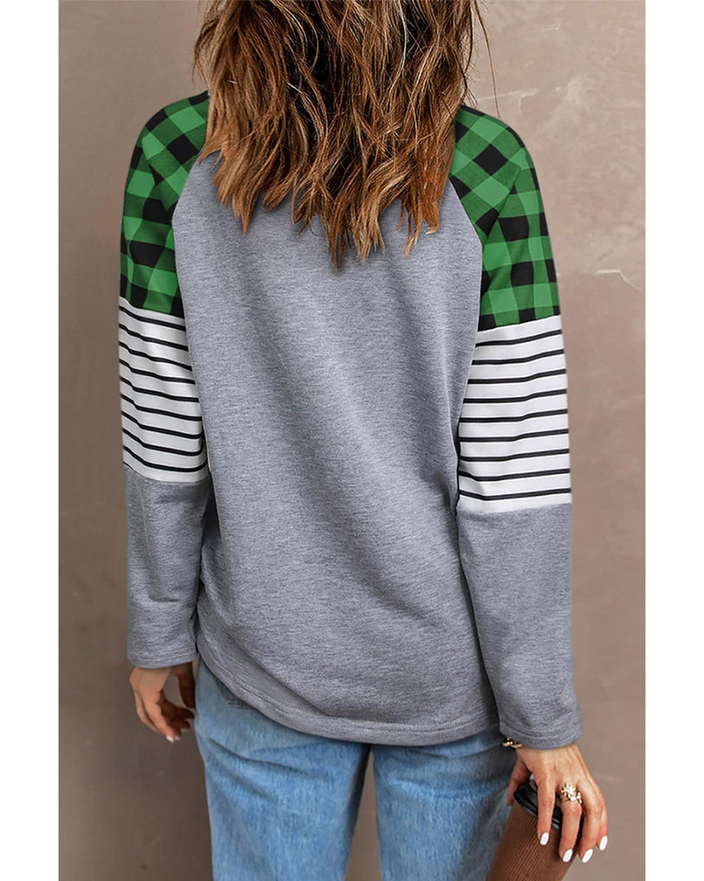 Azura Exchange Plaid Striped Sleeve Top - S