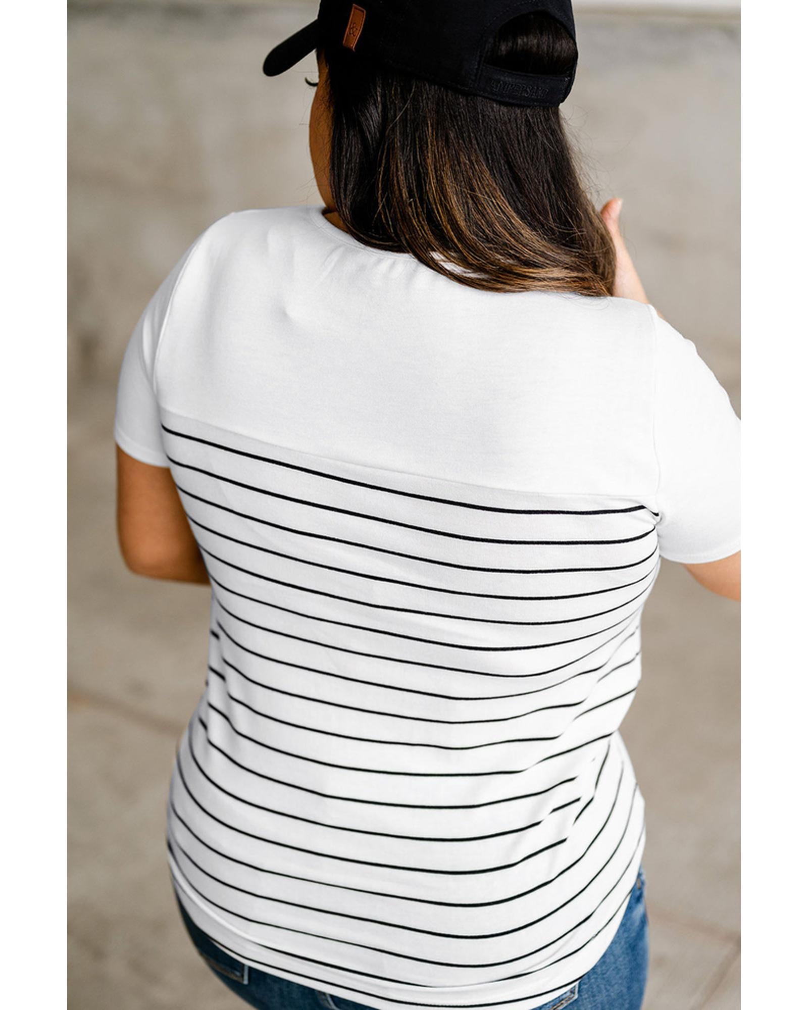 Azura Exchange Striped Buttoned Short Sleeve Top - L Secondary image