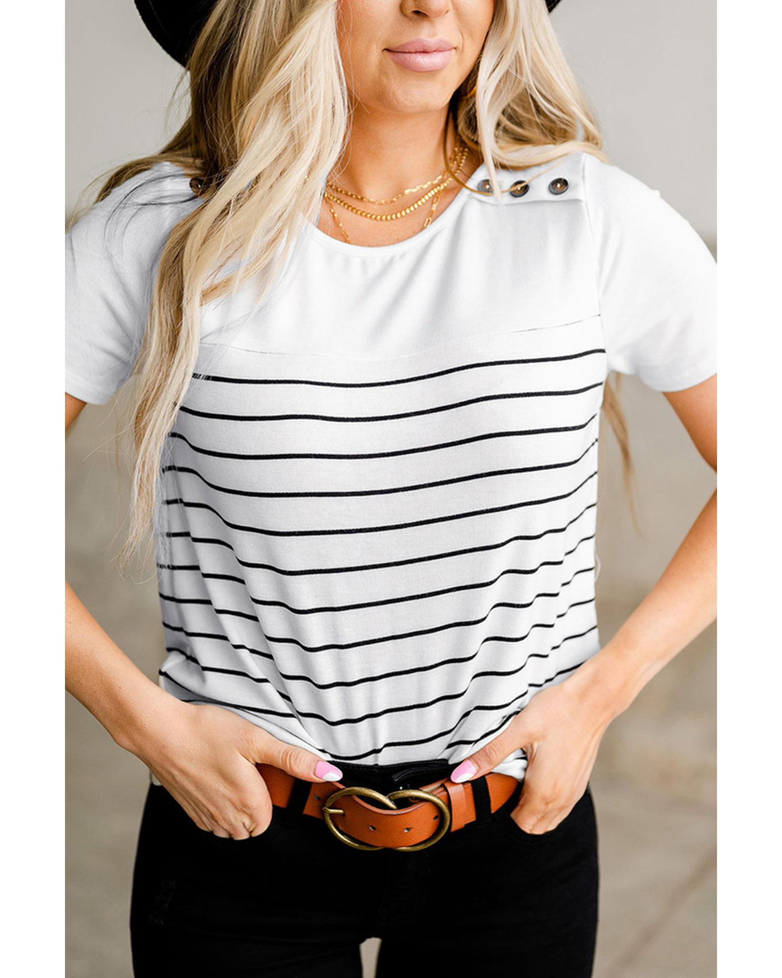 Azura Exchange Striped Buttoned Short Sleeve Top - XL Main image