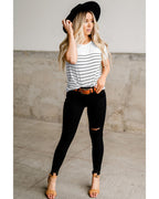 Azura Exchange Striped Buttoned Short Sleeve Top - XL
