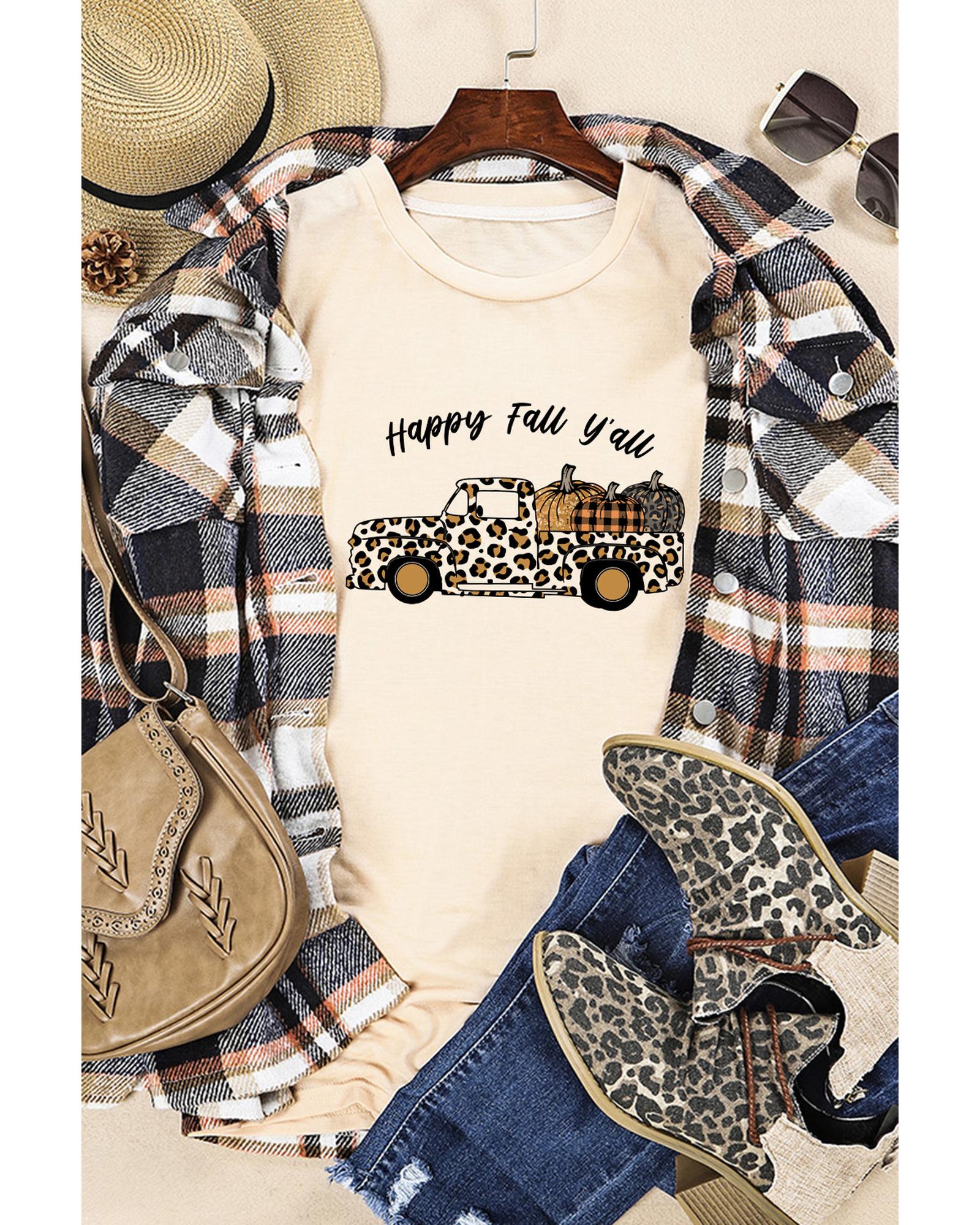 Azura Exchange Leopard Truck Pumpkin Graphic Tee - Khaki - S Main image