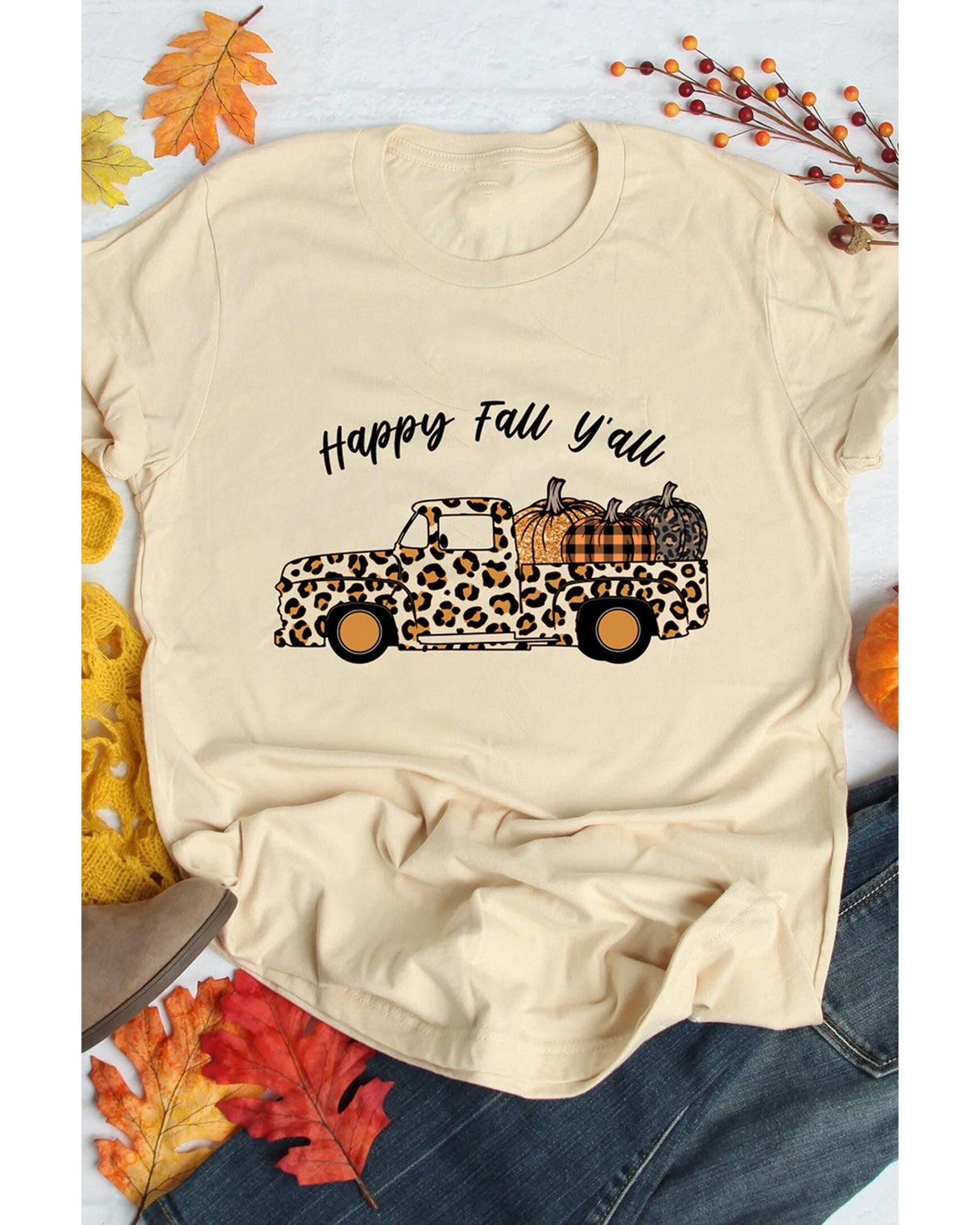 Azura Exchange Leopard Truck Pumpkin Graphic Tee - Khaki - S Secondary image