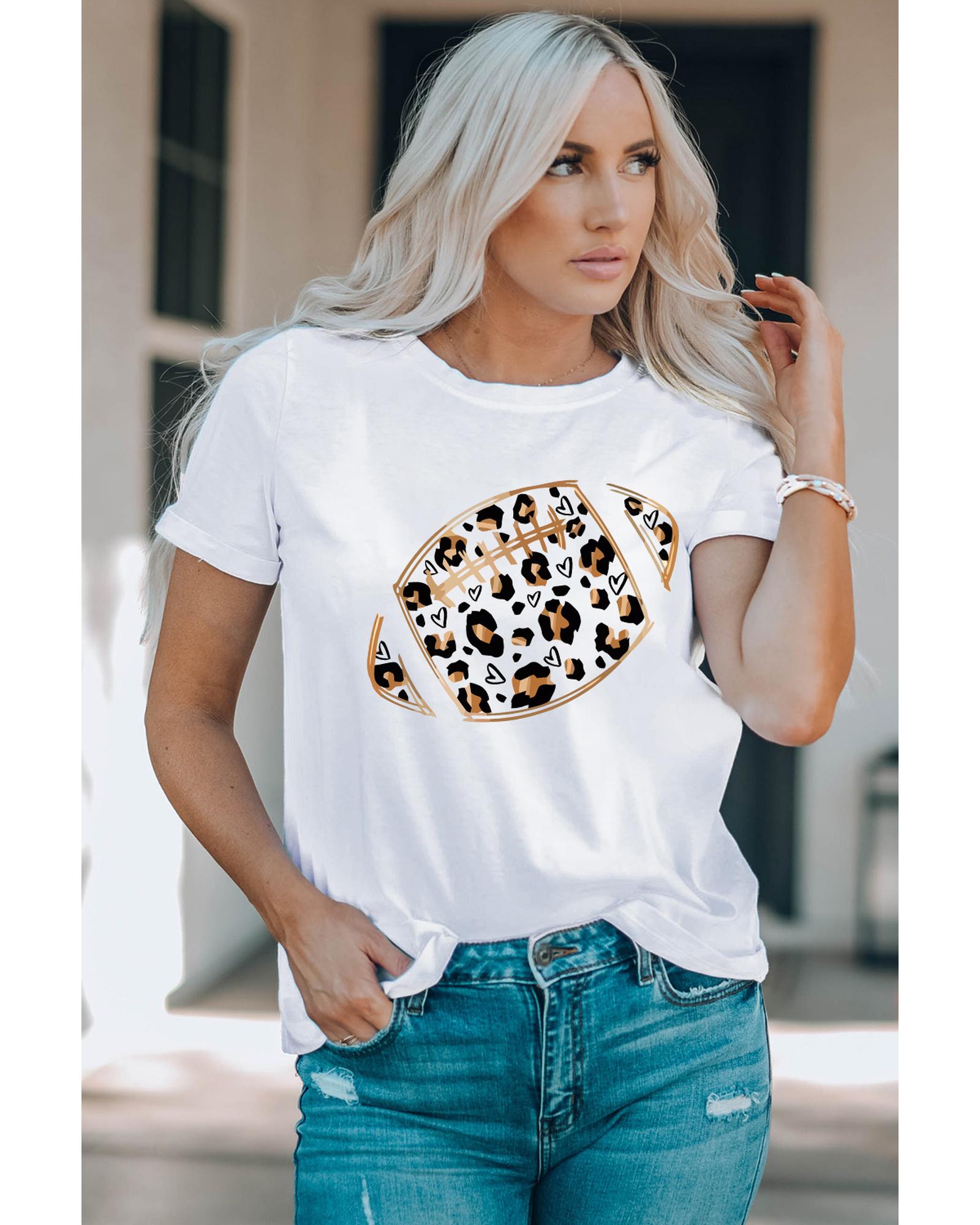 Azura Exchange Leopard Heart Shape Rugby Print T-Shirt - M Main image