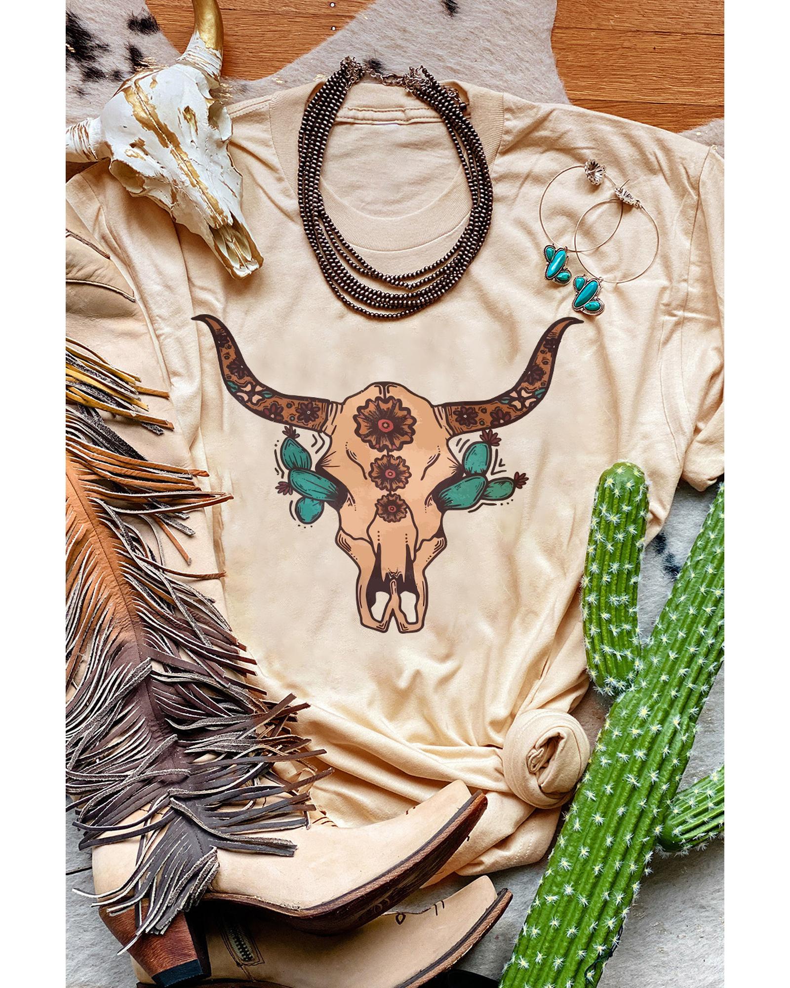 Azura Exchange Western Steer Skull Graphic Print T-Shirt - L Main image