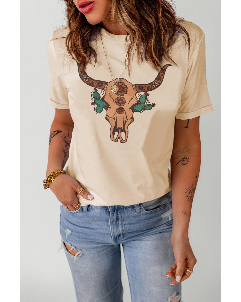 Azura Exchange Western Steer Skull Graphic Print T-Shirt - M