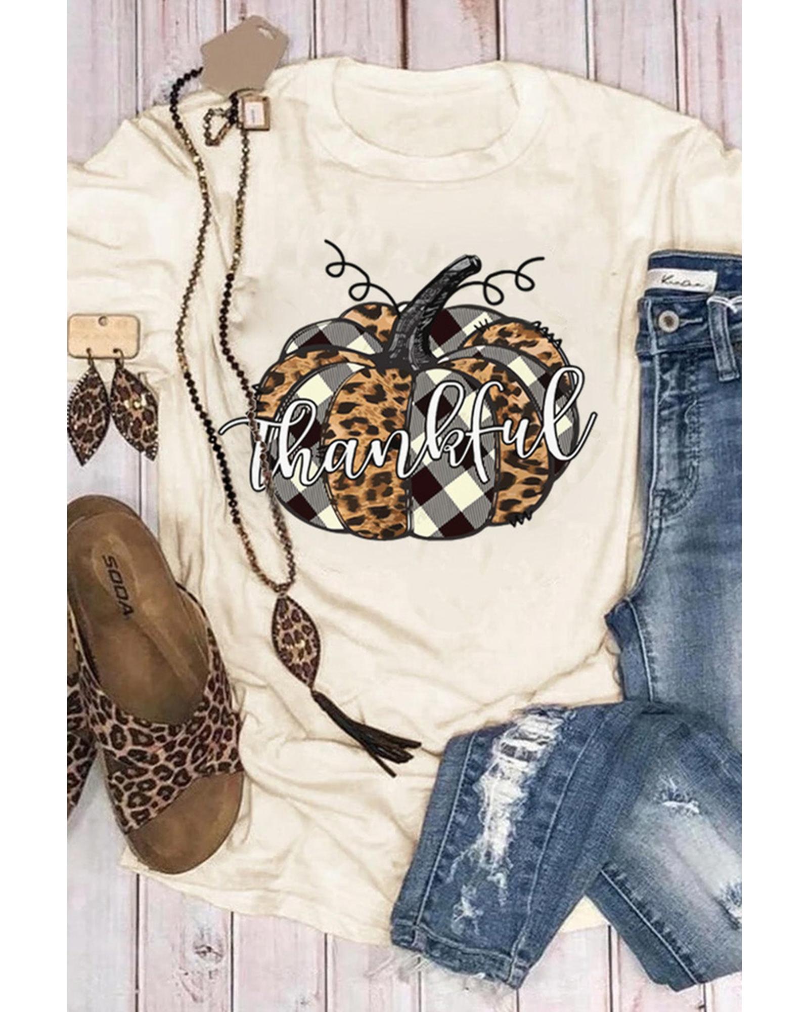 Azura Exchange Thankful Pumpkin Plaid Print Graphic Tee - M Main image