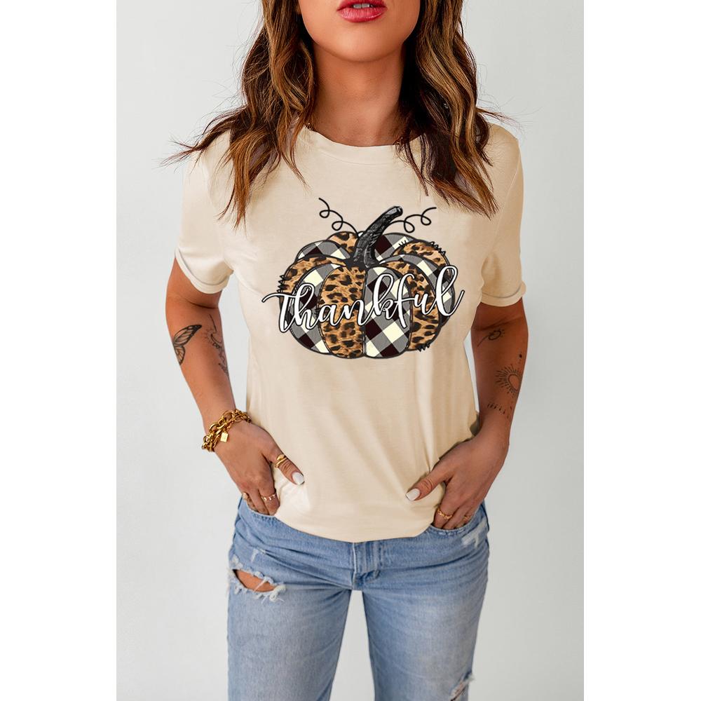 Azura Exchange Thankful Pumpkin Plaid Print Graphic Tee - S Secondary image
