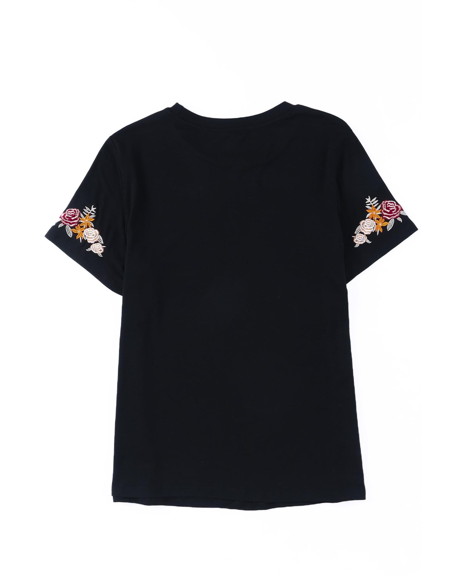 Azura Exchange Embroidered Short Sleeve T-Shirt with Floral Detail - L Main image