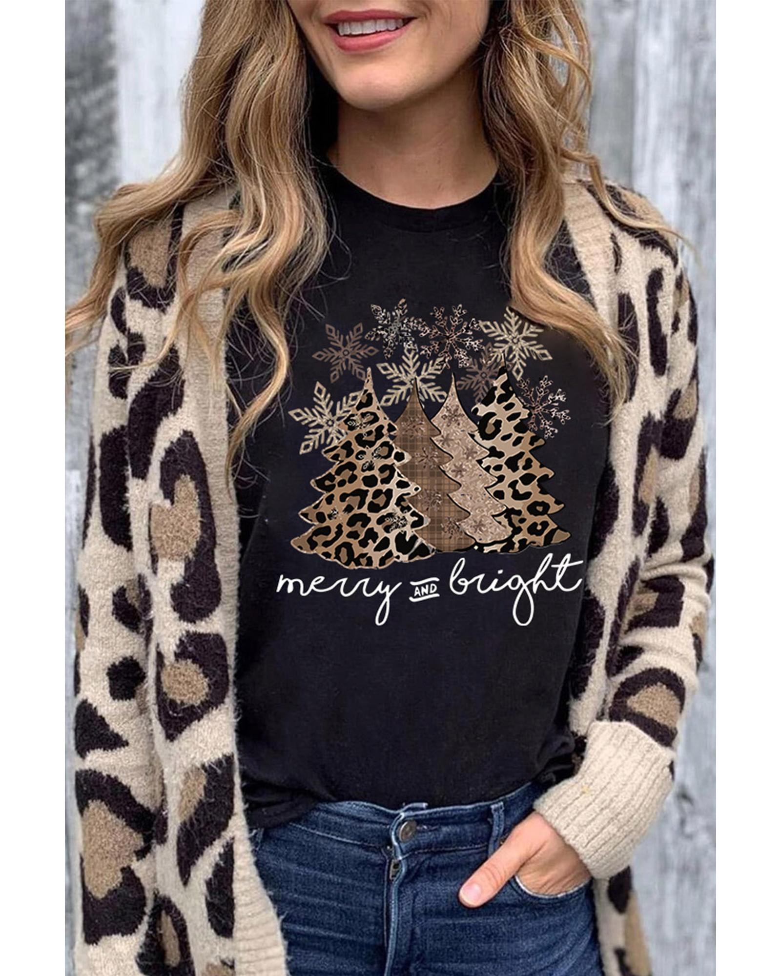 Azura Exchange Leopard Christmas Tree Graphic Print T-Shirt - L Main image