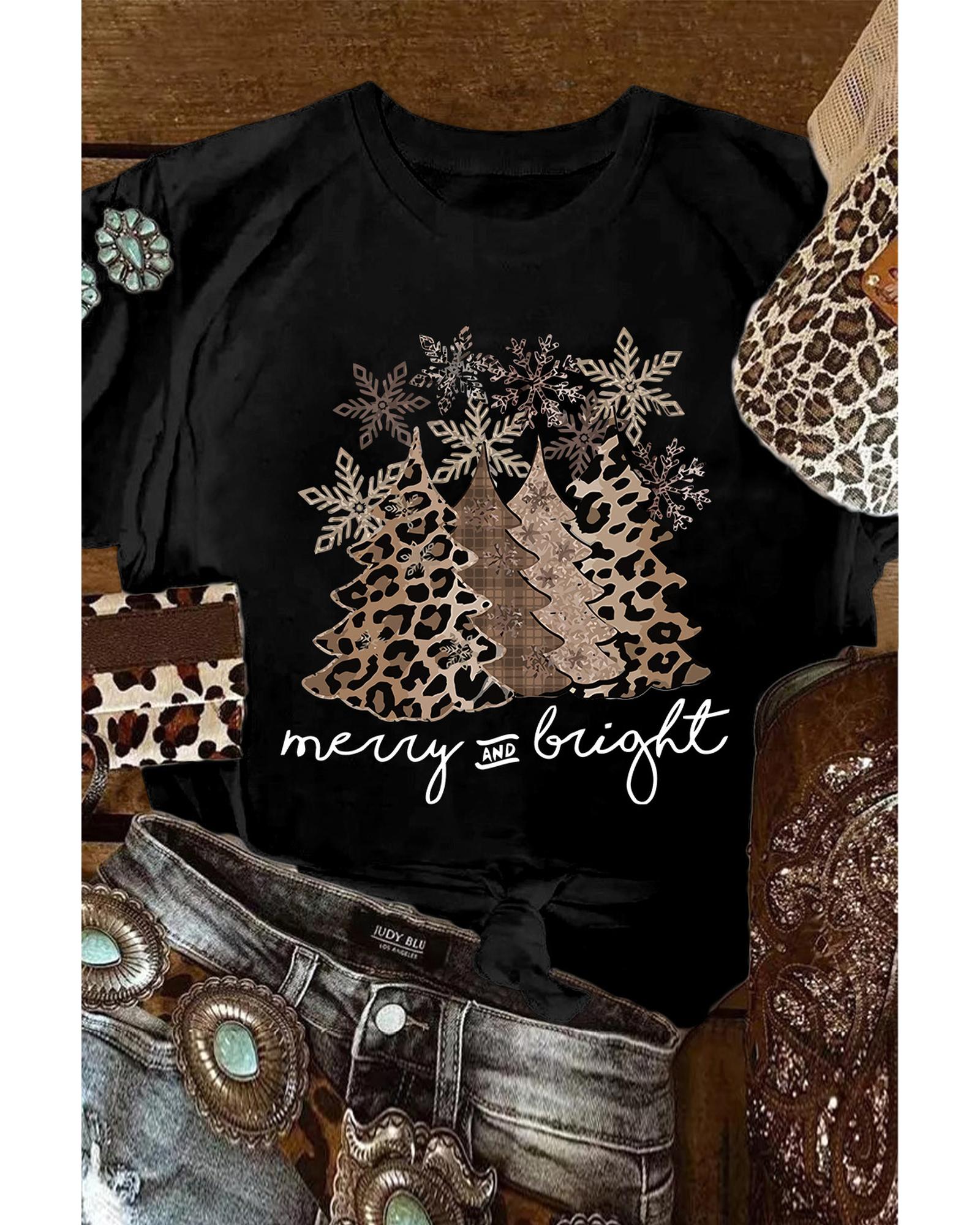 Azura Exchange Leopard Christmas Tree Graphic Print T-Shirt - L Secondary image
