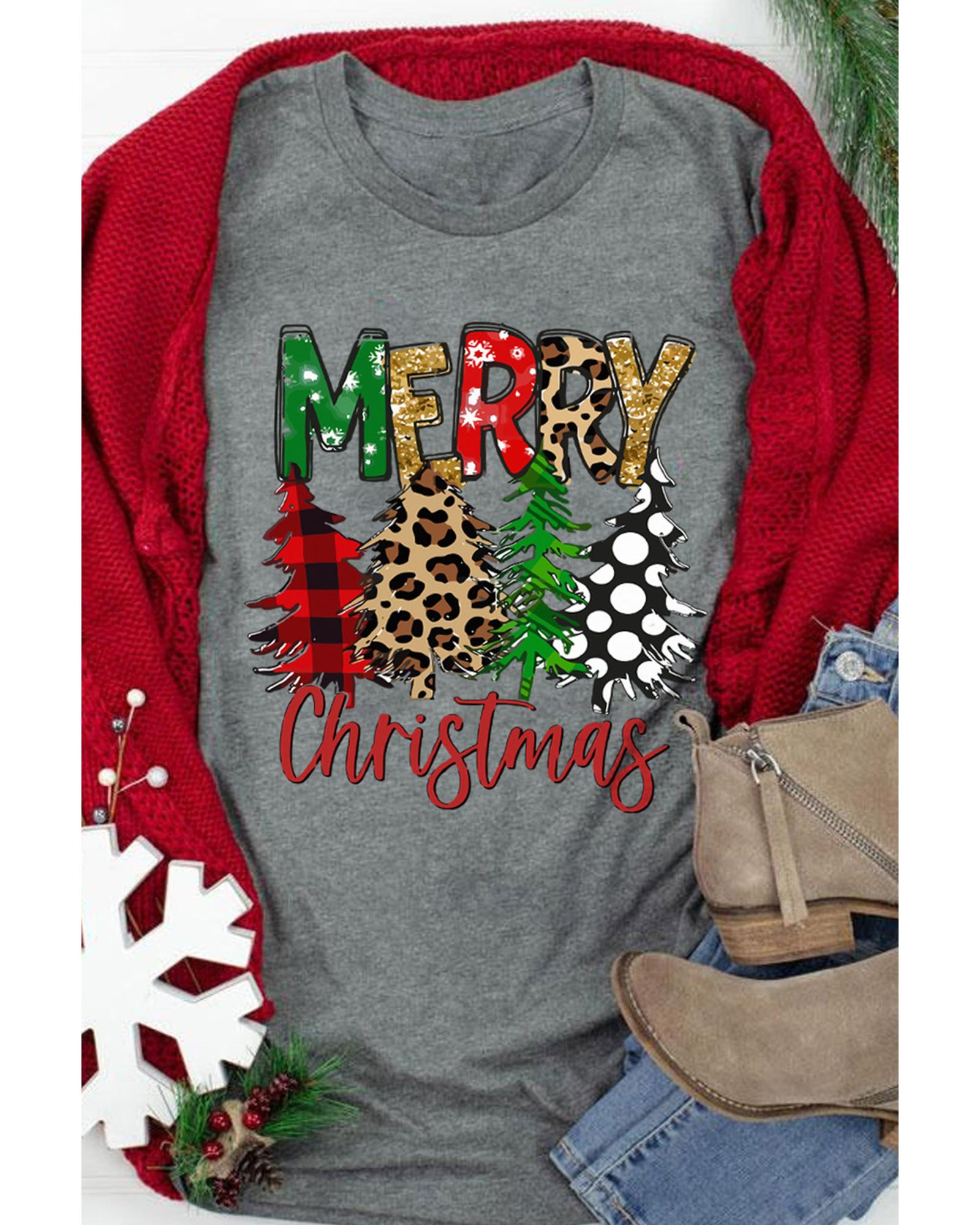 Azura Exchange Christmas Tree Pattern Crew Neck Graphic Tee - L Secondary image
