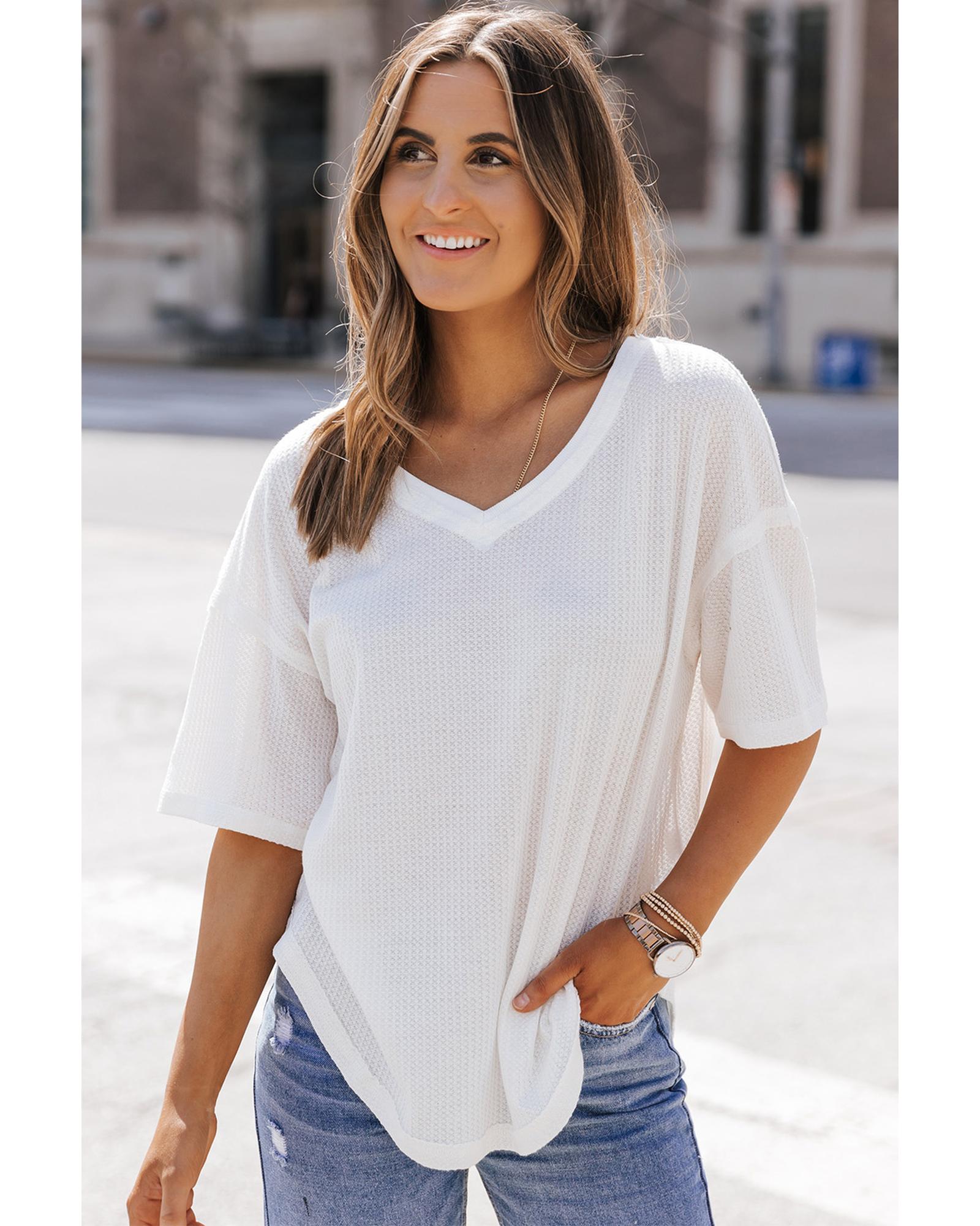 Azura Exchange Drop Shoulder Waffle Knit Top - S Main image
