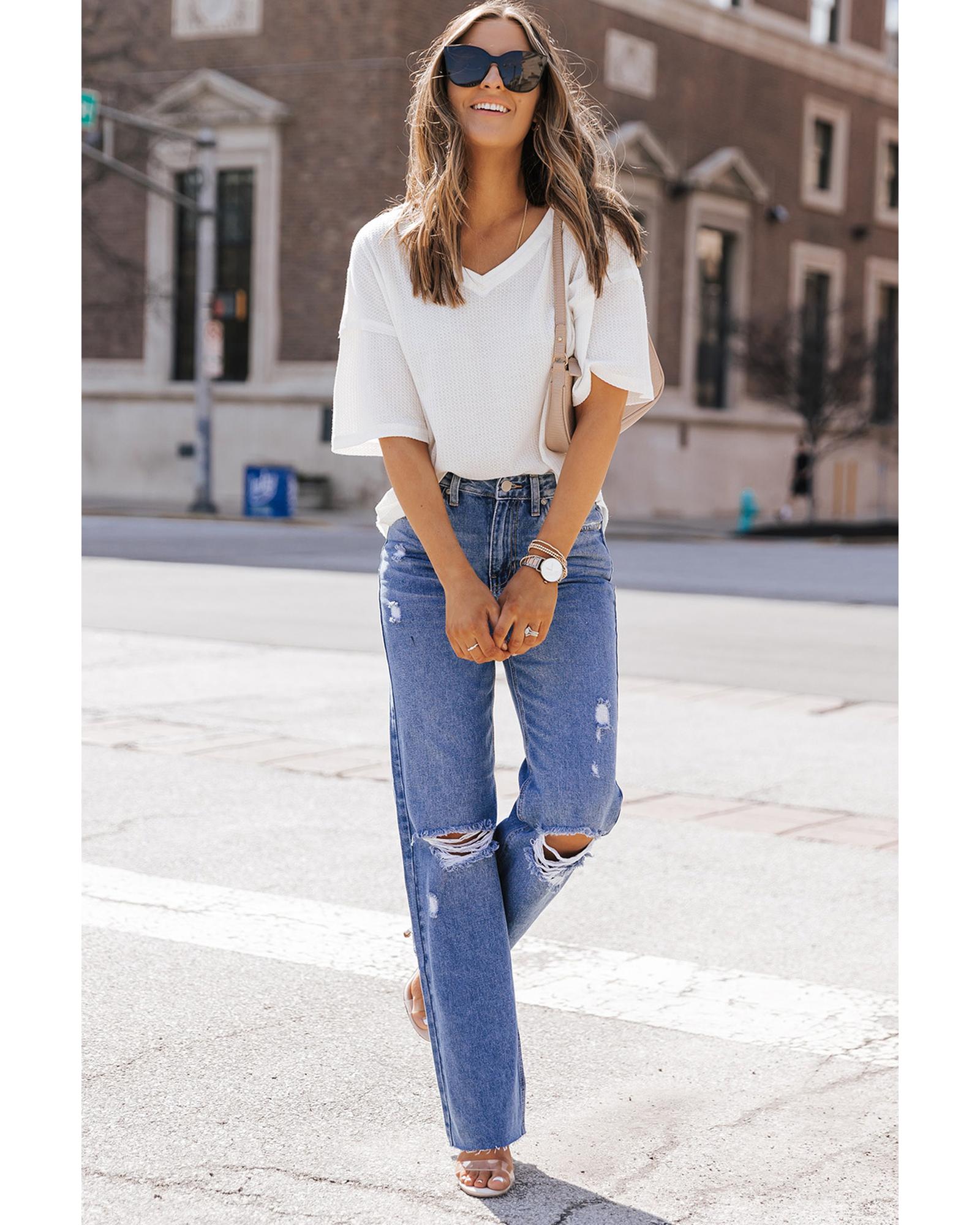 Azura Exchange Drop Shoulder Waffle Knit Top - S Secondary image