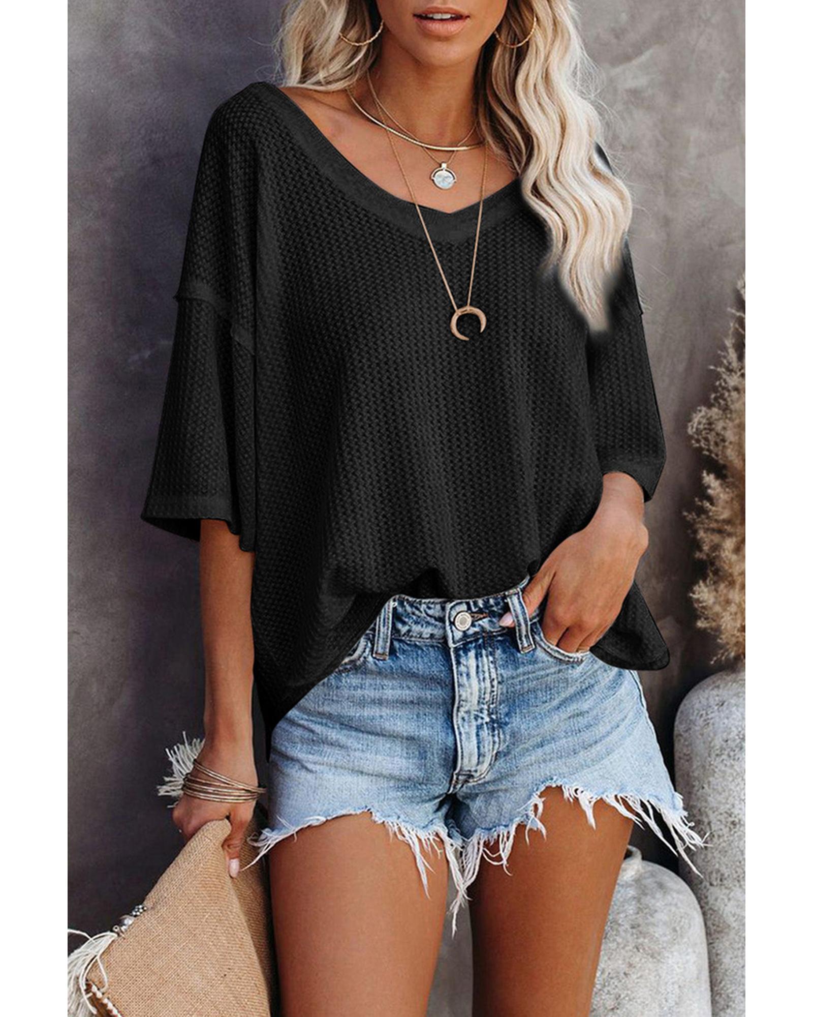 Azura Exchange Waffle Knit Loose Top - S Main image