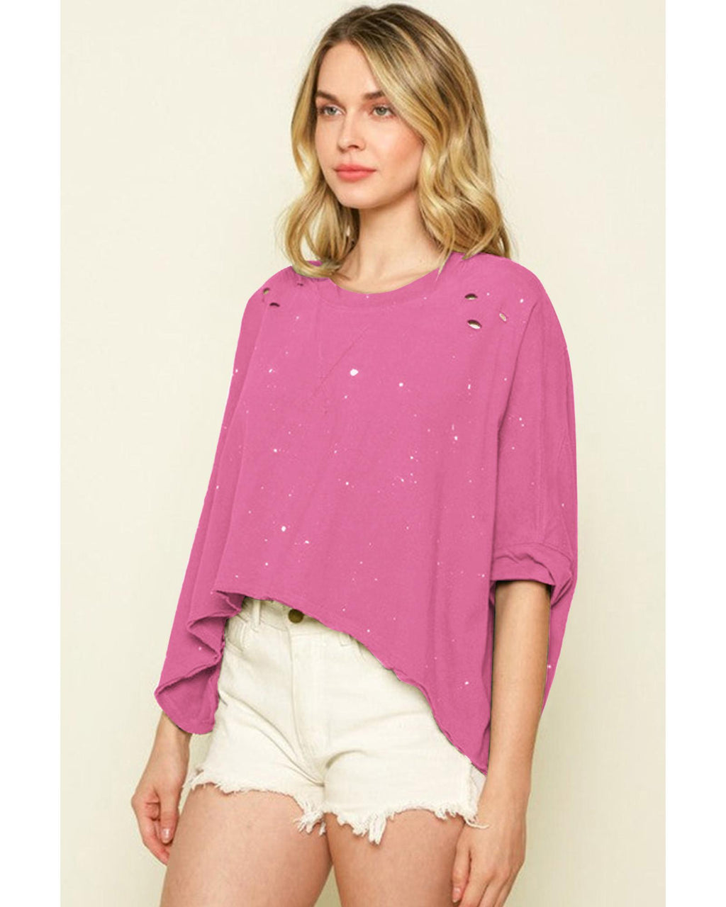 Azura Exchange Bleached Distressed Short Sleeve Top - L