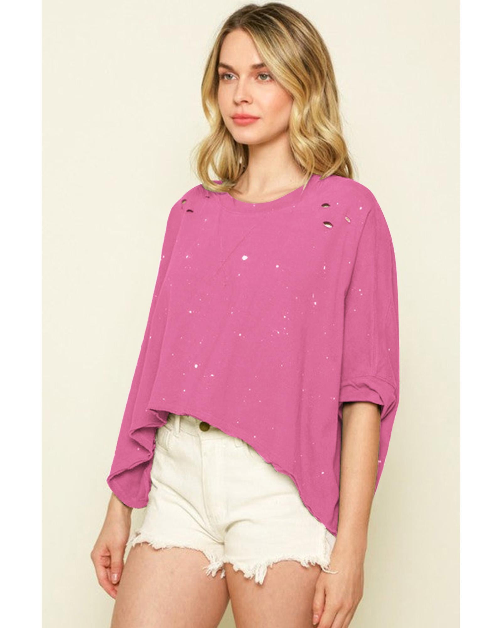 Azura Exchange Bleached Distressed Short Sleeve Top - L