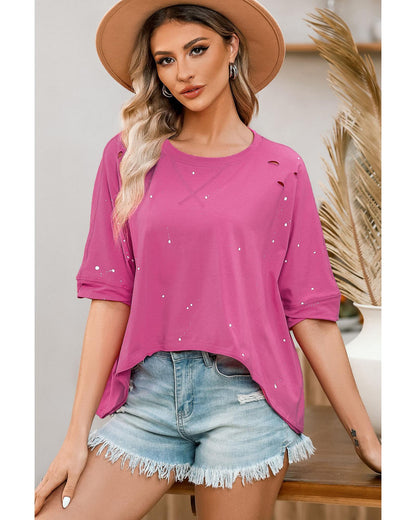 Azura Exchange Bleached Distressed Short Sleeve Top - L