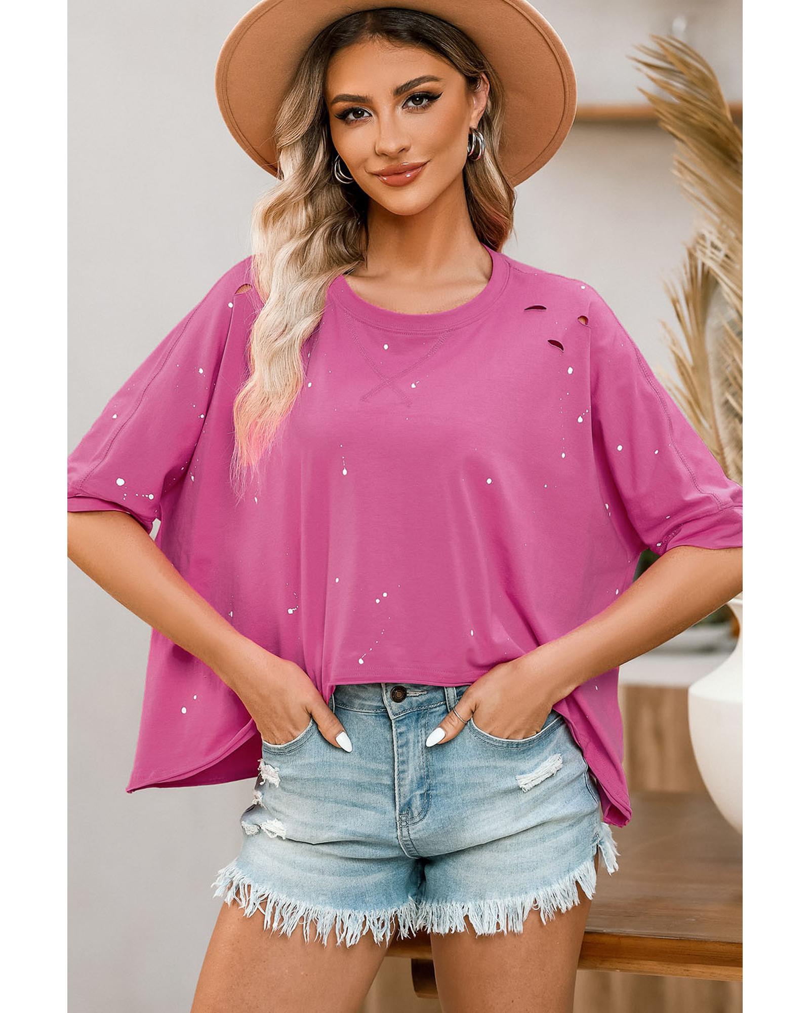 Azura Exchange Bleached Distressed Short Sleeve Top - L