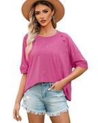 Azura Exchange Bleached Distressed Short Sleeve Top - L