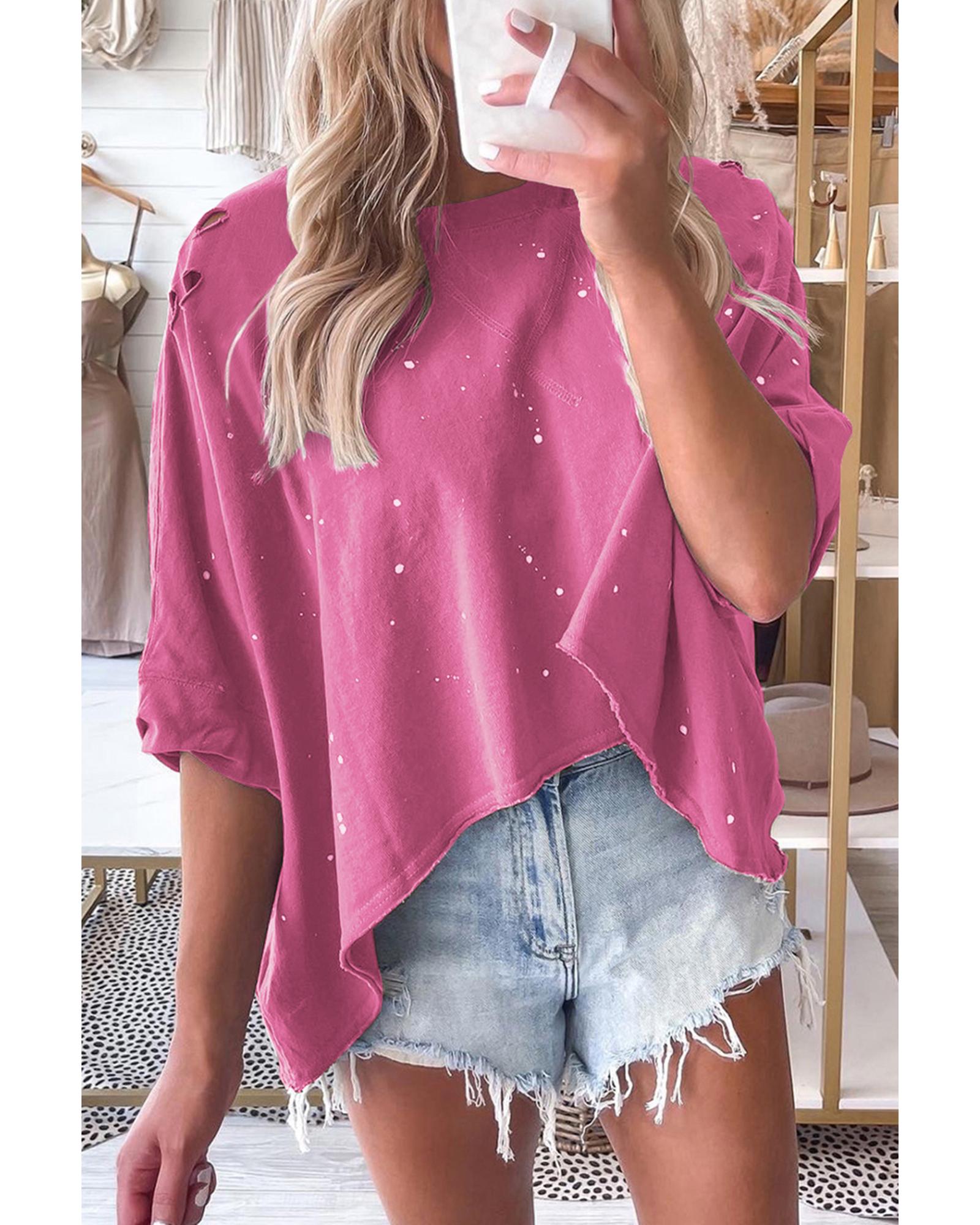 Azura Exchange Bleached Distressed Short Sleeve Top - M Main image