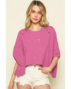 Azura Exchange Bleached Distressed Short Sleeve Top - M