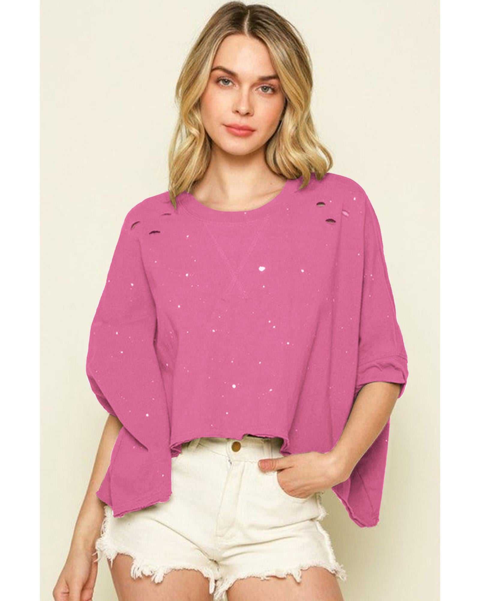 Azura Exchange Bleached Distressed Short Sleeve Top - M