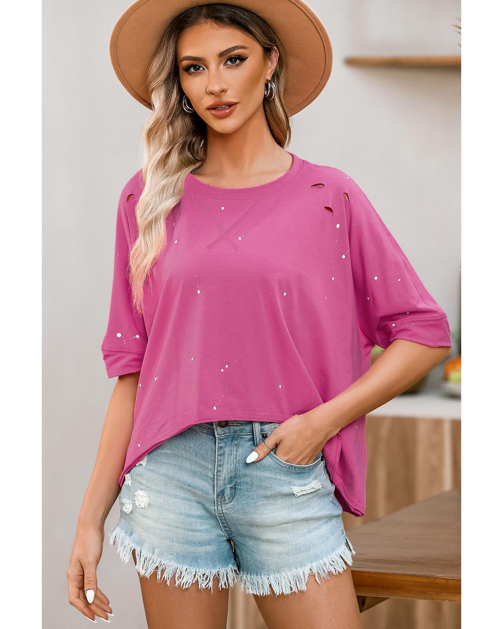 Azura Exchange Bleached Distressed Short Sleeve Top - XL Secondary image