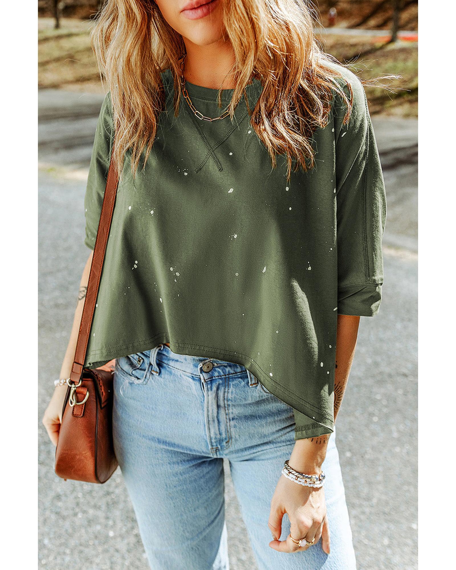 Azura Exchange Bleached Distressed Asymmetric Hem Top - M