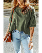 Azura Exchange Bleached Distressed Asymmetric Hem Top - M