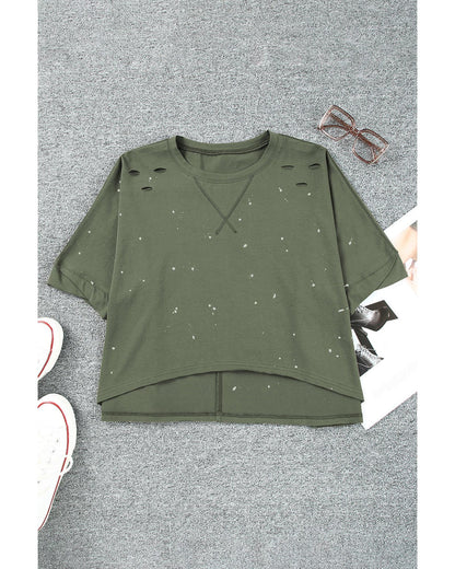 Azura Exchange Bleached Distressed Asymmetric Hem Top - M