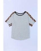 Azura Exchange Leopard Splicing O-neck Short Sleeve T Shirt - S