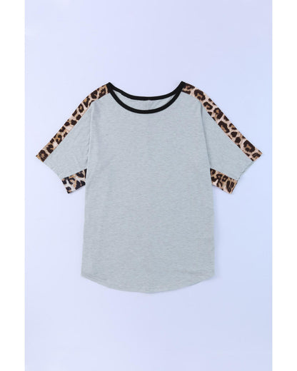 Azura Exchange Leopard Splicing O-neck Short Sleeve T Shirt - S