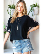 Azura Exchange Leopard Splicing Short Sleeve T-Shirt - M