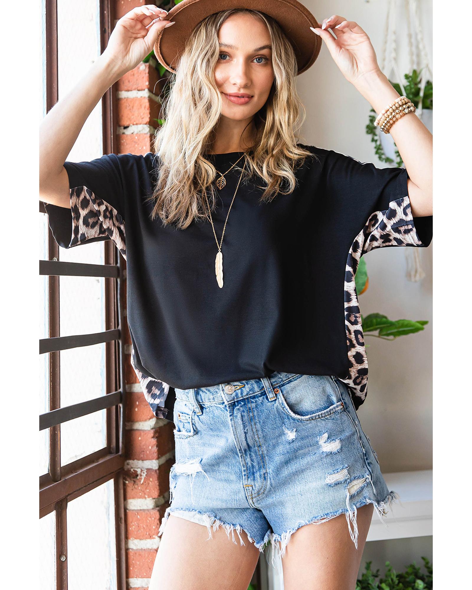 Azura Exchange Leopard Splicing Short Sleeve T-Shirt - S Main image