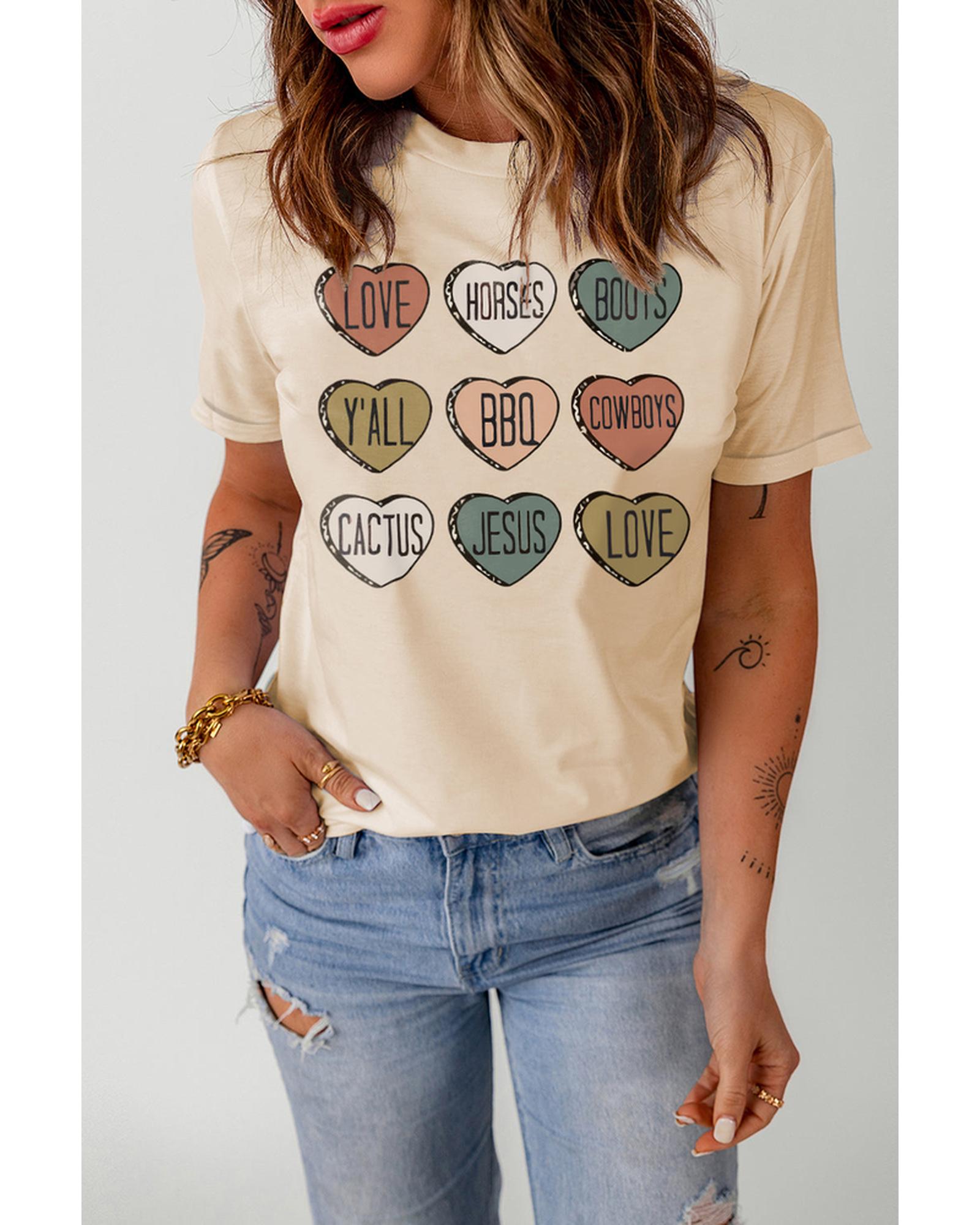 Azura Exchange Heart Shaped Letters Print Crewneck Graphic Tee - XL Main image