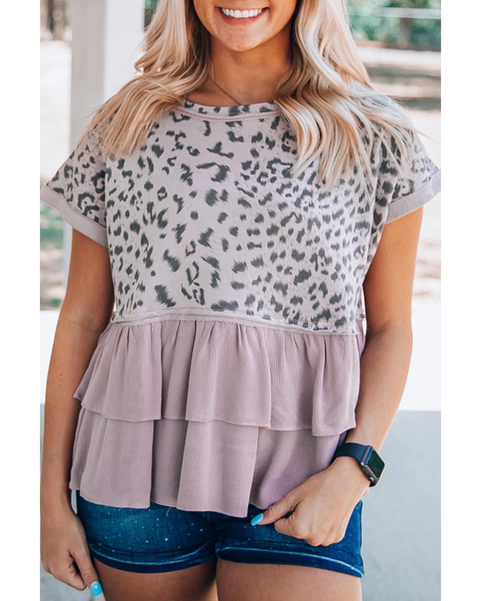 Azura Exchange Leopard Tiered Ruffle Top - M