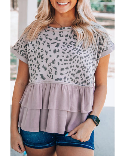 Azura Exchange Leopard Tiered Ruffle Top - M