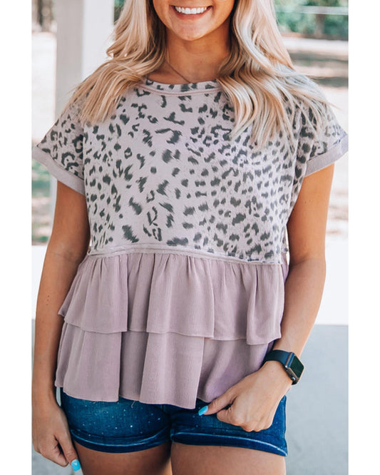 Azura Exchange Leopard Tiered Ruffle Top - M