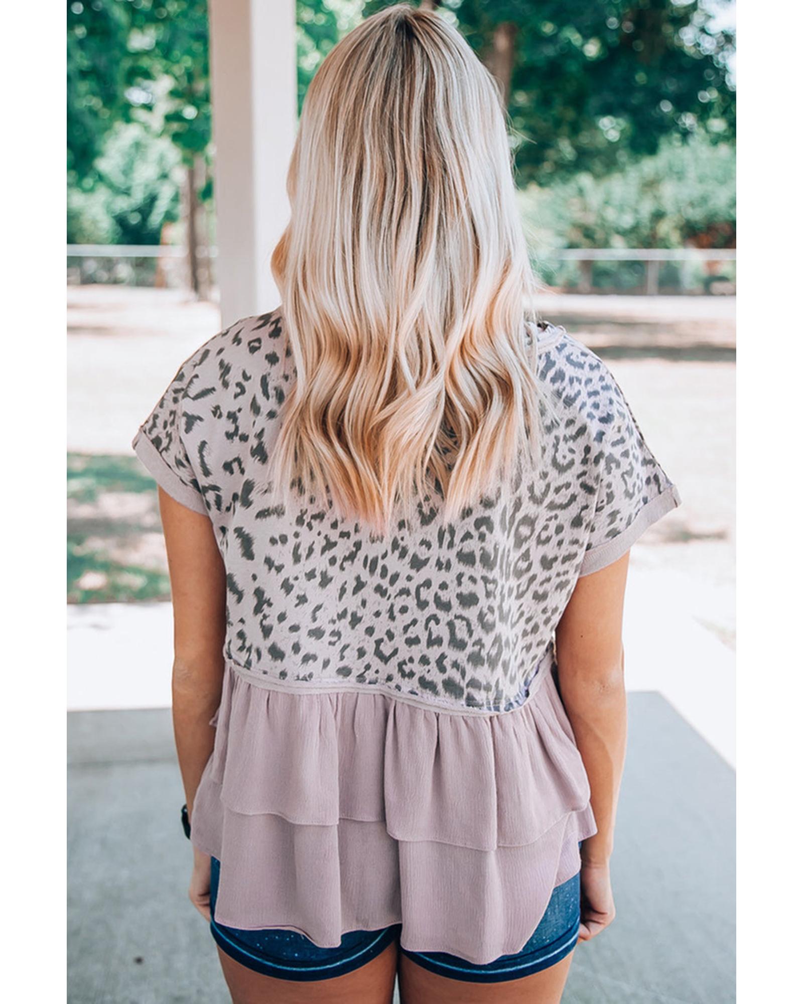 Azura Exchange Leopard Tiered Ruffle Top - M Secondary image