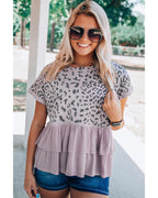 Azura Exchange Leopard Tiered Ruffle Top - M