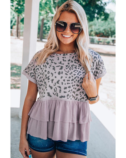 Azura Exchange Leopard Tiered Ruffle Top - M
