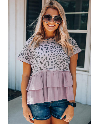 Azura Exchange Leopard Tiered Ruffle Top - M