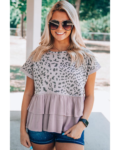 Azura Exchange Leopard Tiered Ruffle Top - M