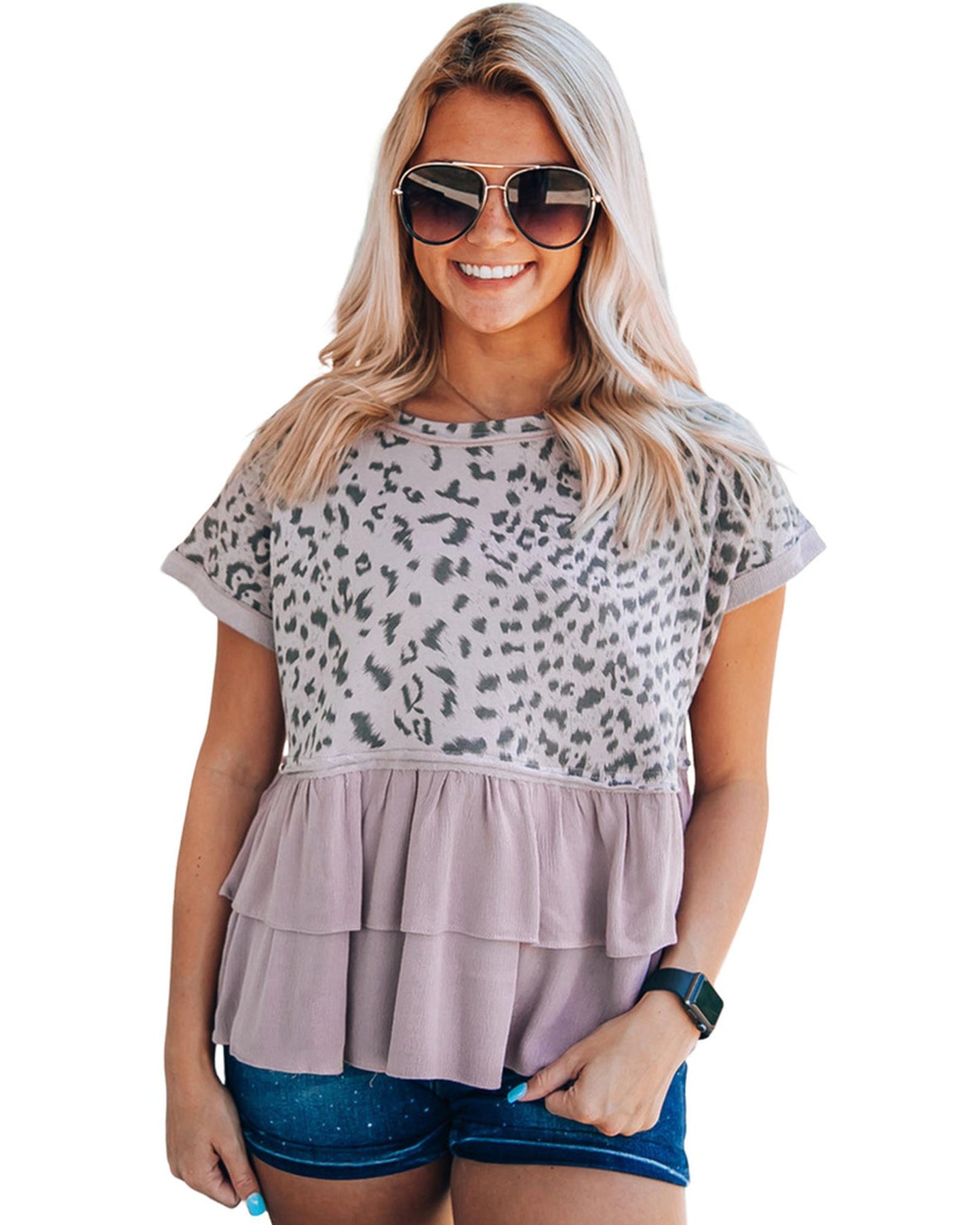 Azura Exchange Leopard Tiered Ruffle Top - M
